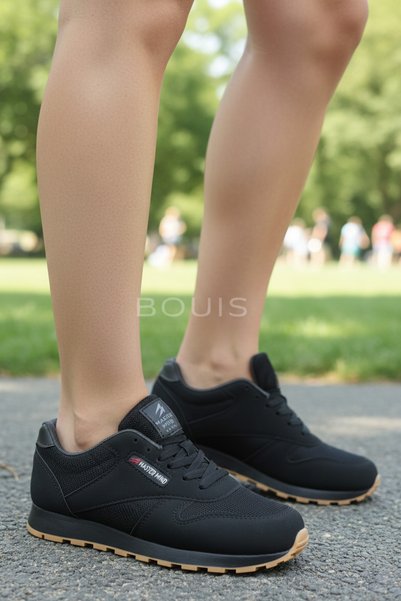 BOUIS Women's Black Smoked Lace-Up Casual Comfortable Sole Comfortable Soft Walking Daily Sneaker Sports Shoes