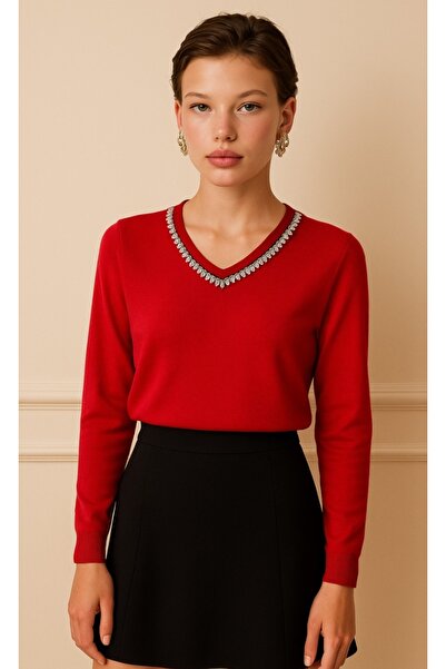 Okçu Triko Stone printed knit blouse