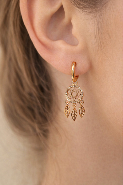 Sacce Scarves&Accessories Dream Catcher Hoop Earrings |   Rose Gold Earrings with Zircon Stone Charms