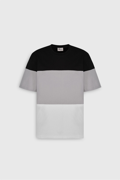 AC&Co / Altınyıldız Classics Men's Black-White Oversized Fit Wide Cut 100% Cotton Double Color Patterned T-Shirt with Pockets