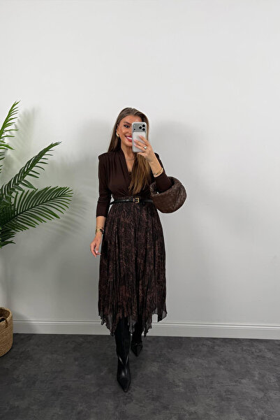 Sorridi Desenli Asimetrik Kesim Midi Şifon Etek