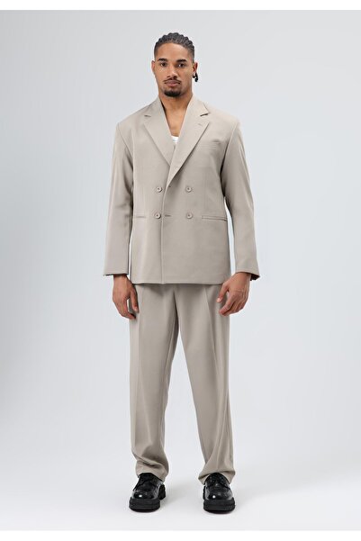 VAMOSCLO Comfortable fit double breasted suit stone