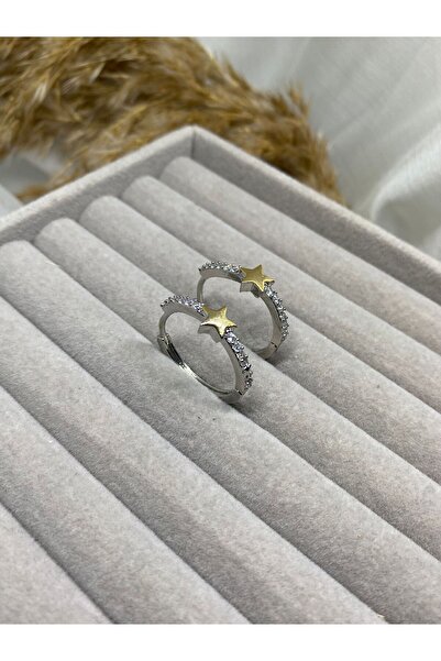 Kaan Accessoire Mix Metal Hoop Earrings with Sparkling Star Detail