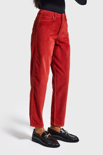 it's basic Дамски панталони от кадифе в цвят корал 26w5-104, с разкършен крой, от еластична материя, с тясна кройка