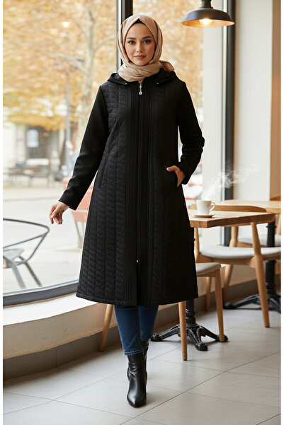 sefamerve Large Size Fur Cashmere Coat 6247-01 Black