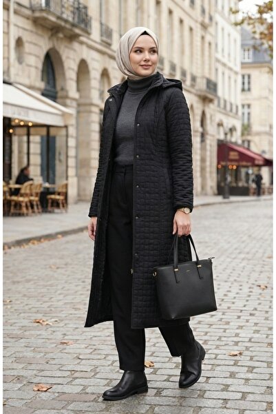 sefamerve Plus Size Quilted Coat 6239-01 Black