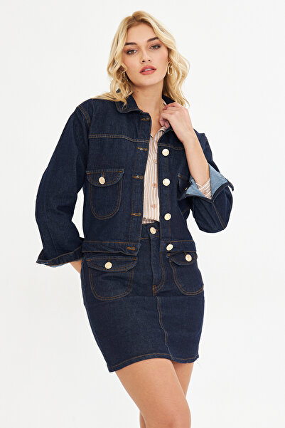 BELISTIL جاكيت جينز نسائي باللون الأزرق الداكن مزود بجيوب