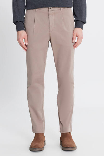 ALTINYILDIZ CLASSICS Men's Beige Cotton Slim Fit Slim Fit Side Pocket Casual Stretchable Trousers