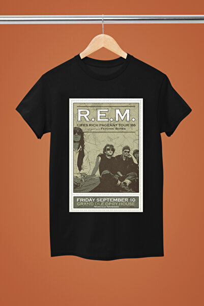 MAGORS آر.إي.إم. تيشيرت روك قطني مطبوع بأكمام قصيرة وقصة عادية