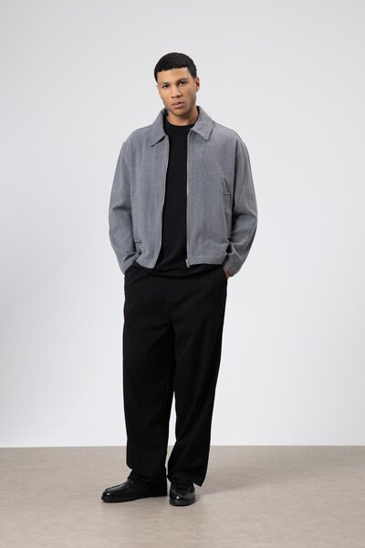 VAMOSCLO Oversized Zippered Cashmere Jacket Anthracite