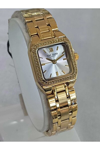 Tom Jones çelik kordonlu, altın sarısı, kare, çerçevesi taşlı, su geçirmez, 2...