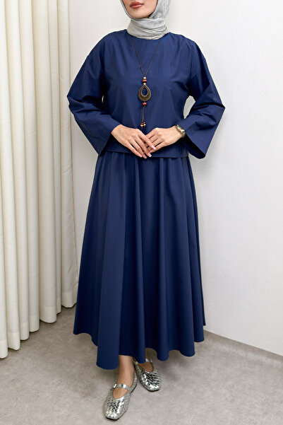 Salih Çelebi Accessory Detailed Skirt Suit 0053 - Dark Blue