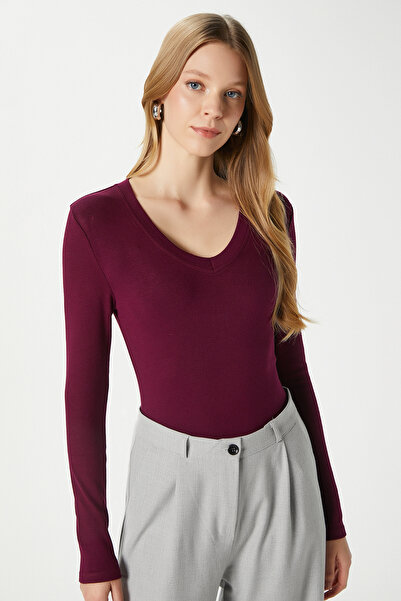 Ritnice Women's Zera Lux Touch V Neck Burgundy Blouse