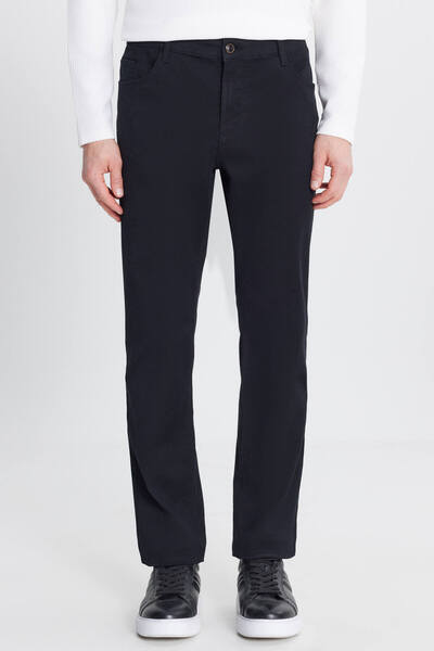 ALTINYILDIZ CLASSICS Men's Black Cotton Slim Fit Slim Fit Dobby 5-Pocket Stretch Casual Trousers