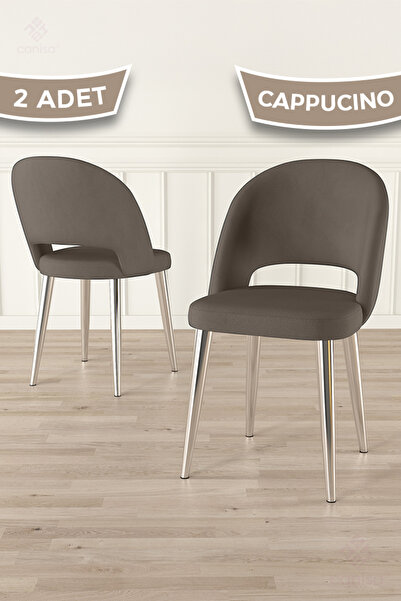 Canisa Pane Serisi 2 Adet Cappucino Mutfak Sandalyesi Babyface Kumaş Krom Kap...