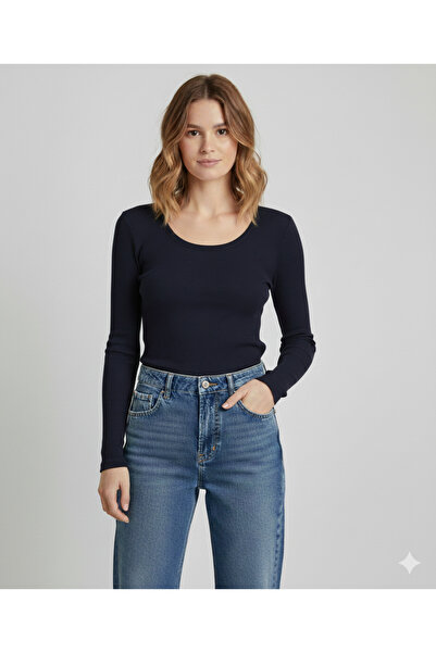 Nai baby بلوزة نسائية ذات ياقة دائرية من الليكرا بالكامل ذات تصميم أساسي بأكم...