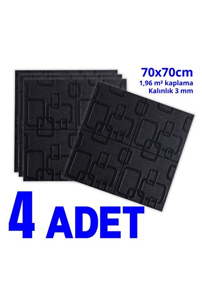 HORECA MARKET 3D Kendinden Yapışkanlı Duvar Paneli Siyah -4'li Set-70x70cm - ...