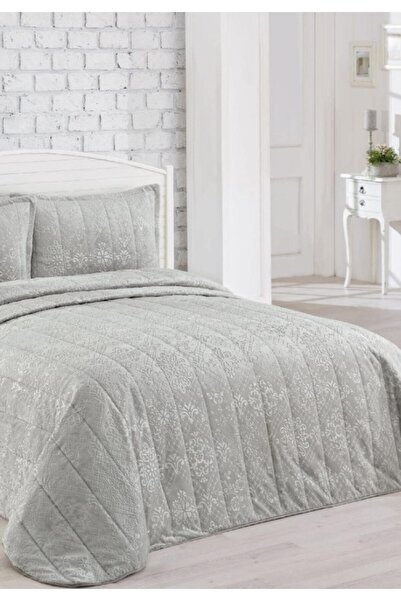 Bella Home İpeksoft Double Bedspread Set - 240X260 cm - Gray with Original Bag