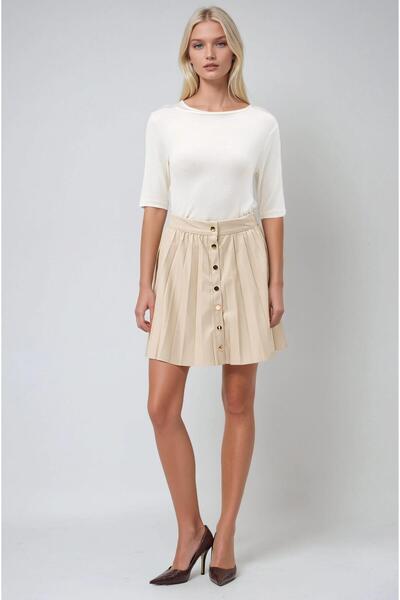 Lijuri Flared Leather Skirt with Snap Detail 4067 R5-E-K5