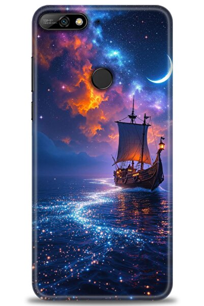 Rulet Aksesuar غطاء متوافق مع هاتف هواوي Y7 2018 HD مطبوع - غطاء سيليكون مصمم...