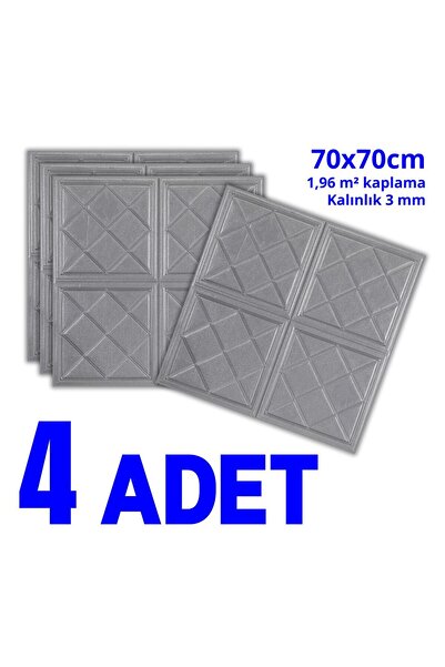 HORECA MARKET 3D Kendinden Yapışkanlı Duvar Paneli Gri -4'li Set-70x70cm - Se...