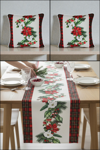 VISIONARIO Christmas Themed Floral Pattern Velvet Throw Pillow Cover and Tabl...