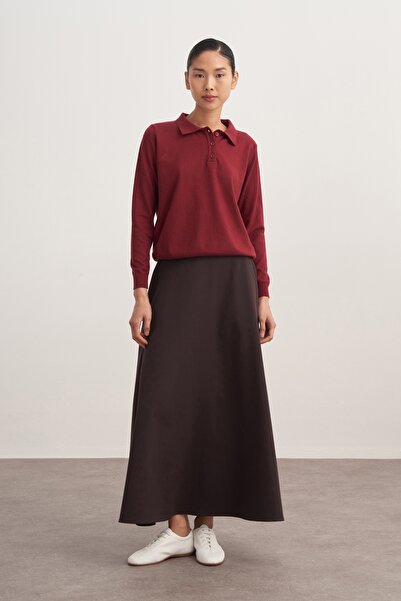 EBU Prive Γυναικείο πλεκτό πουλόβερ με λαιμόκοψη από βισκόζη μπορντό