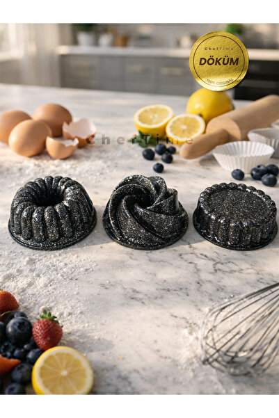 CHEFTİME 3'lü Mini Siyah Dilim&Rüzgar&Tart Kek Kalıbı