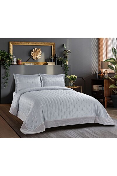 Bella Home Flame Double Size Sephora Bedspread Set - 240X260 cm - Gray with Original Pvc Bag