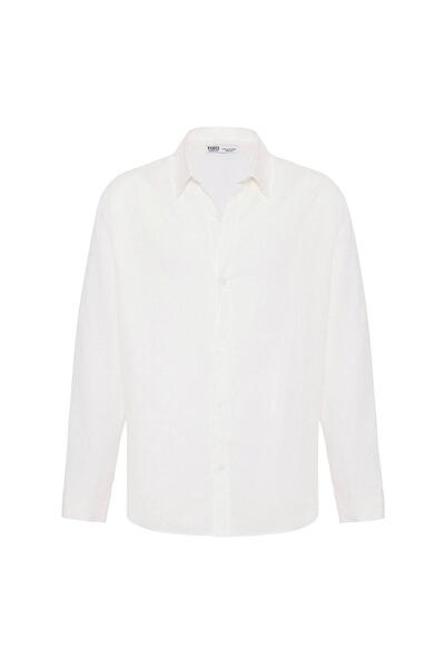 VAMOSCLO Basic Oversized long sleeve linen shirt white