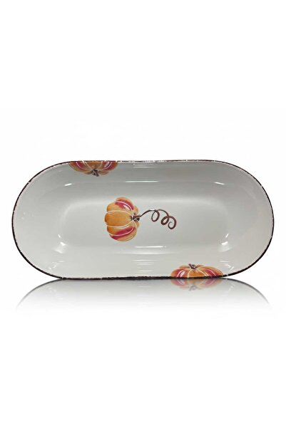 KH Kayık Tabak Oval Servis Meze Tabağı Kahvaltı Peynir Tabağı Kabak Desenli