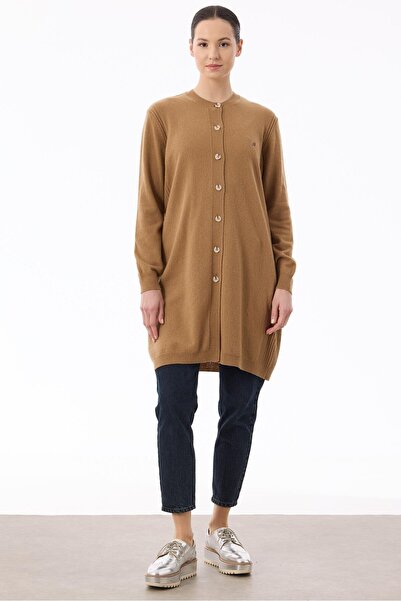 Tığ Triko Basic cashmere long cardigan camel