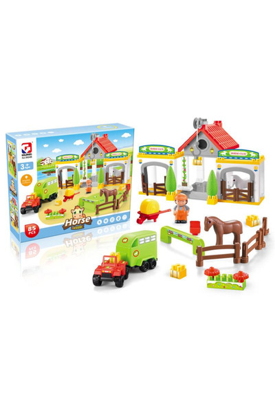 TOY LAND Kids Horse Stable Construction Set – 85 PCS Farm Playset with Animals & Accessories