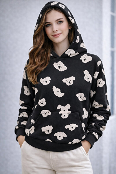 metsawear Patterned Hooded Women's Sweatshirt – 3 Thread Ş Fleece-Lined Fabric