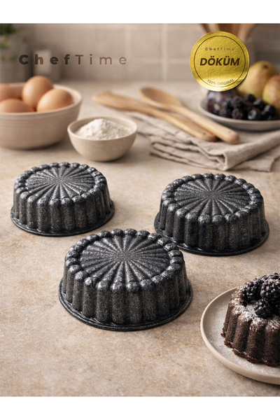 CHEFTİME 3'lü Siyah Tart Kek Kalıbı