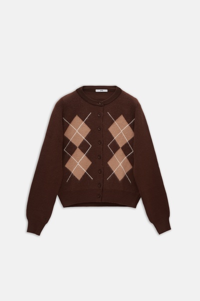 EBU Prive Women's Diamond Pattern Knitwear Cardigan Brown