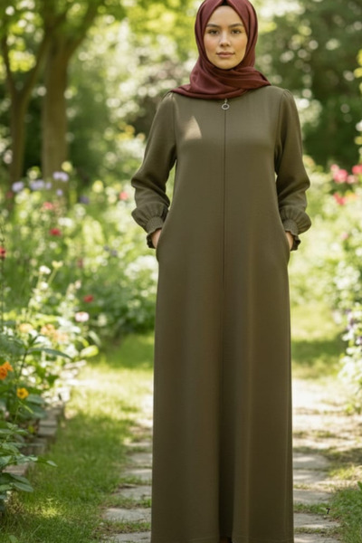 MAKSEN TEKSTİL Tesettură Aerobin din țesătură cu buzunar Ferace - Daily Comfortable croială Long Cap