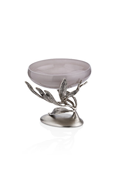 Cornella Ivy Antique Nickel Pedestal Smoked Ombre Glass Fruit Bowl
