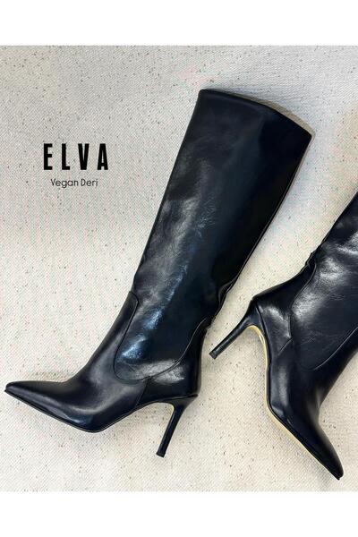 Zuum حذاء نسائي طويل للركبة بدون سحاب من إلفا - أسود ريفي