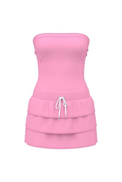 PİNK Ivy Terry Straplez Elbise Kat Kat Mini Elbise