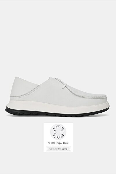 TUNAELLİ حذاء رياضي رجالي أبيض من الجلد الطبيعي بنعل إيفا ورباط