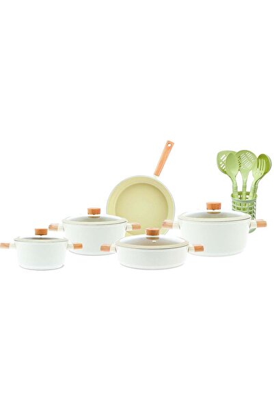 AVCI HOME MAKER Homemaker Swiss Crystal 15-Piece Ceramic Cookware Set with Utensils