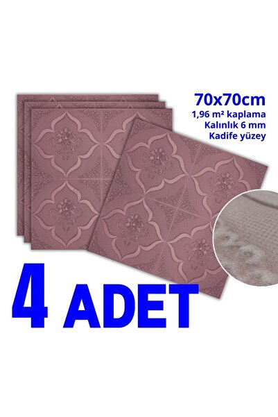 HORECA MARKET 3D Dekoratif Kadife Köpük Duvar Panelleri Pembe 70x70 Cm 4 Adet...