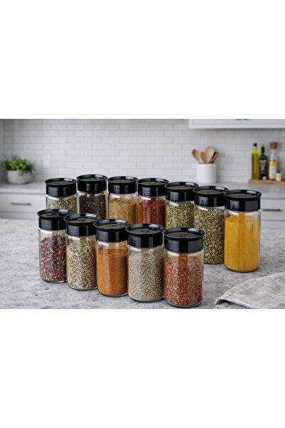 kaptırver 12'li Cam Baharatlık Seti | Siyah