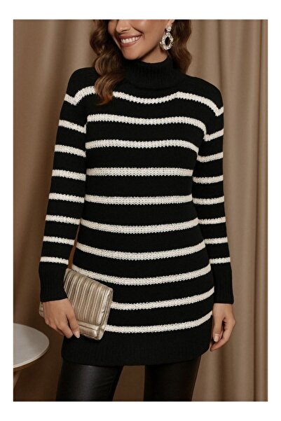 byasafkids فستان تريكو نسائي مخطط بأكمام طويلة ورقبة واسعة من سونيا يارن (بدو...