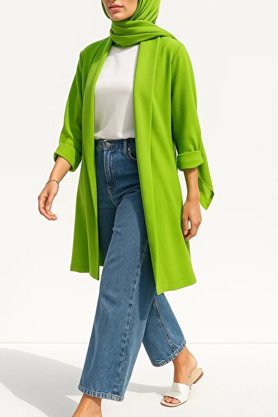 MayaCloset Women's Long Knitwear Parrot Green Duster Cardigan