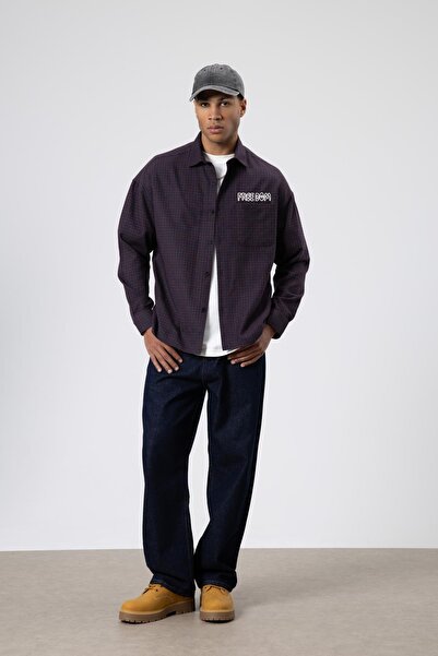 VAMOSCLO Oversized Printed Daily Checkered Shirt Claret Red