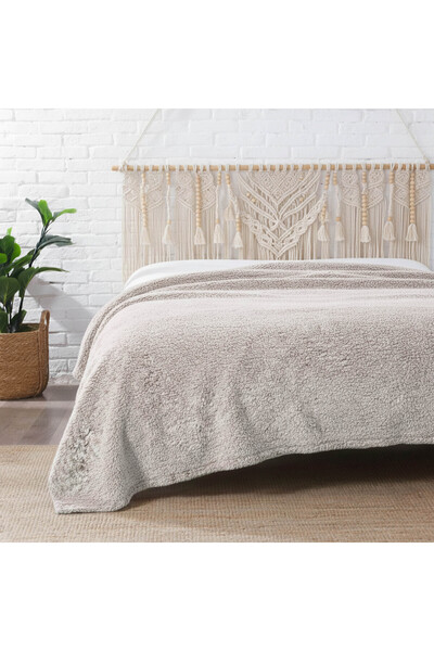 Dolce Bonita Home Wellsoft Sherpa Blanket 150X220 Beige - with Sleep Band Gift