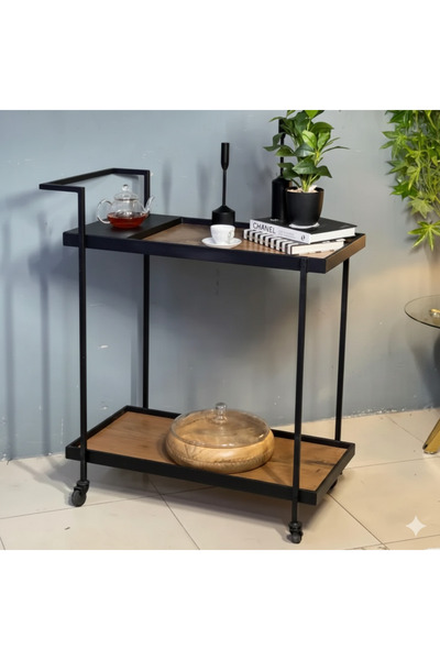 terndat Arabic serving cart, black and brown wood