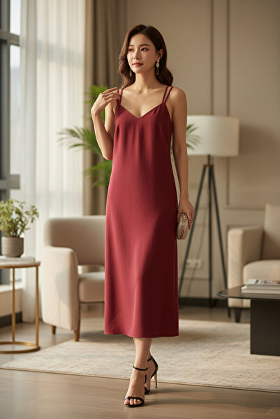 RANDOM Kadın Lyocell Çapraz Askı Sırt Detaylı Elbise